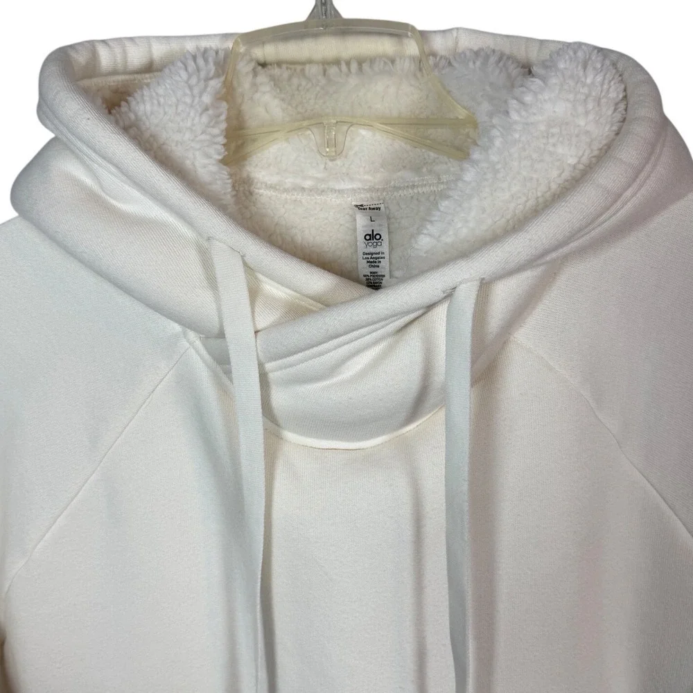 ALO YOGA Frost Faux Shearling Lined Hoodie, Beige, Size Large